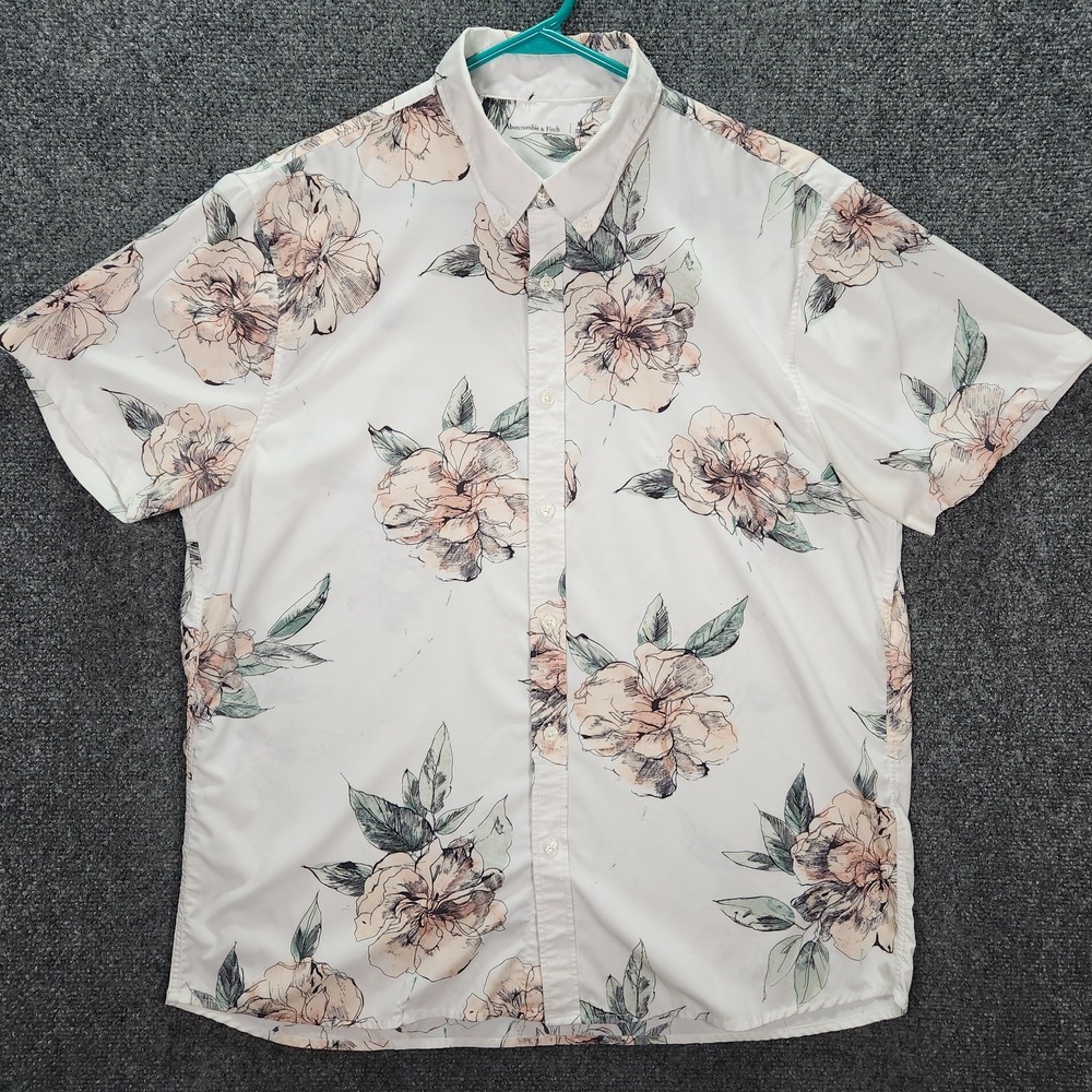 Abercrombie & Fitch Performance Shirt XL White Light Weight Floral Print Camp